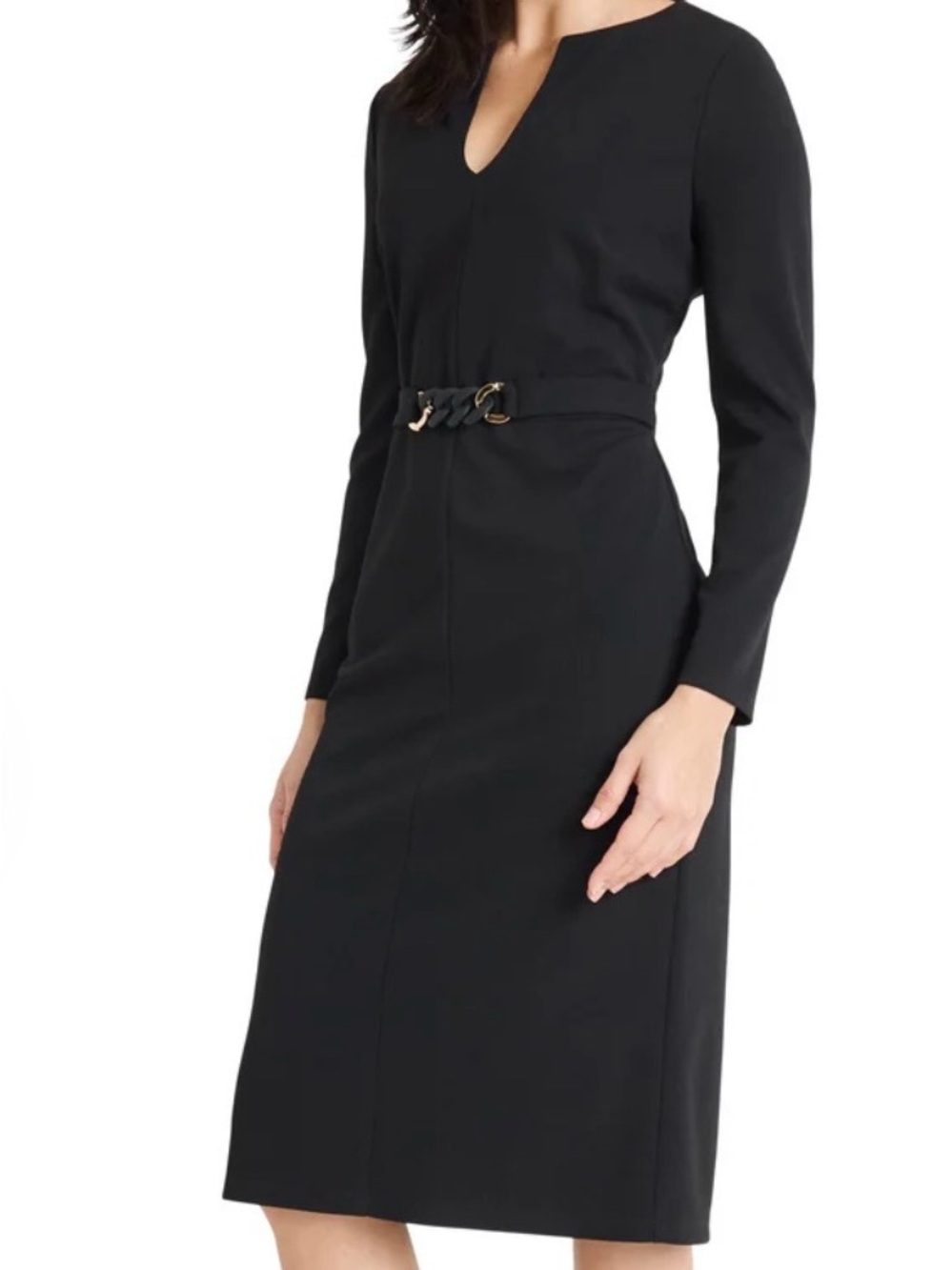 Maggy London Long Sleeve Black Belted Sheath Dress - Picture 7 of 8